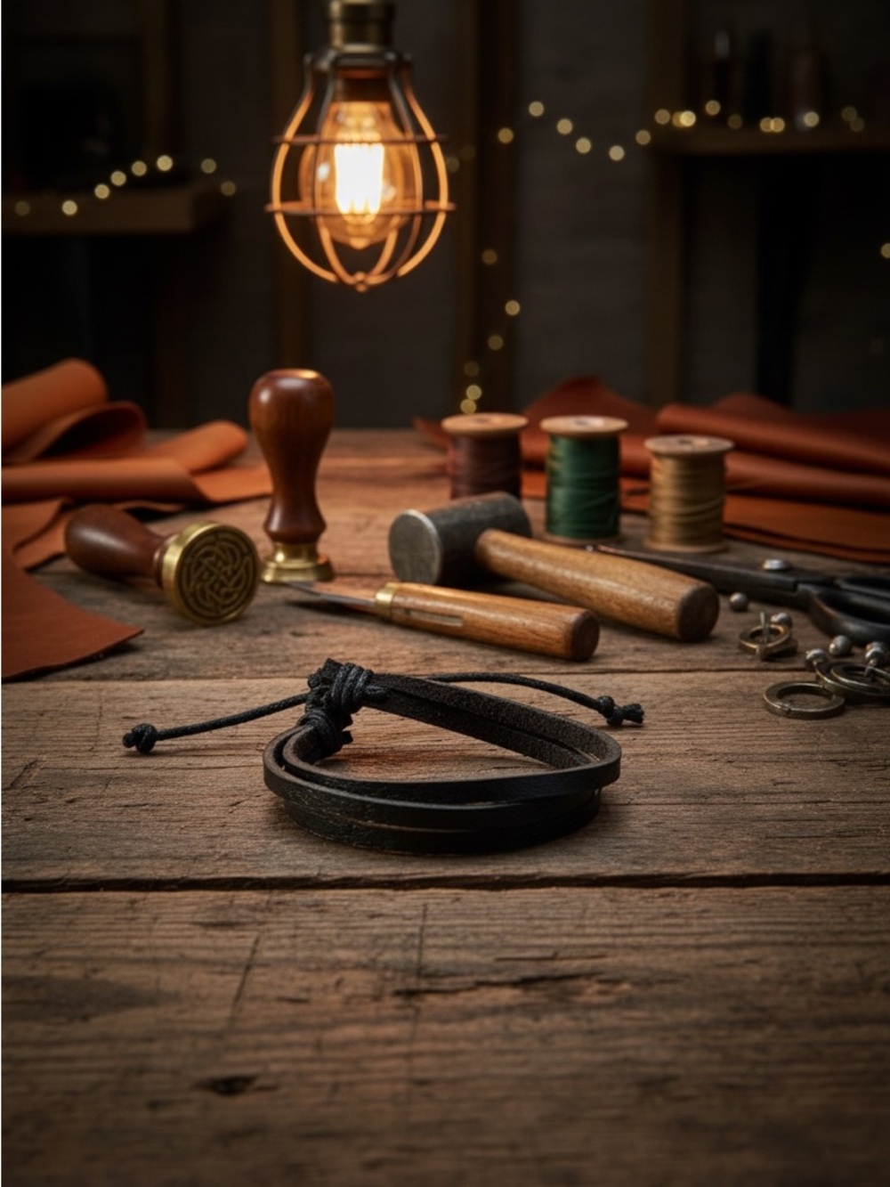 Hand Crafted Black Leather Strap Bracelet
